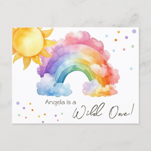 Wild One Rainbow Kids Birthday  Postcard