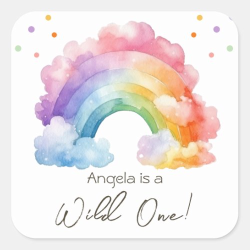Wild One Rainbow Kids Birthday  Square Sticker