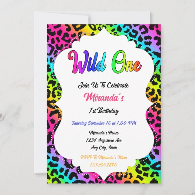 Wild One Rainbow Leopard Birthday Invitation (Front)
