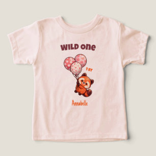 Wild One Red Panda Balloon 1st Birthday Kids Toddler T-shirt