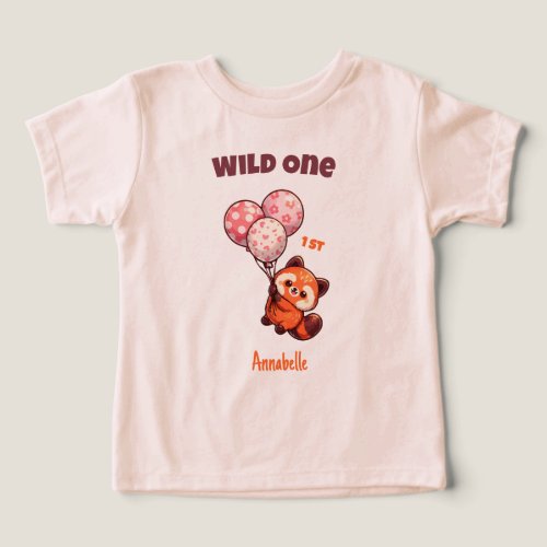 Wild One Red Panda Balloon 1st Birthday Kids Toddler T-shirt