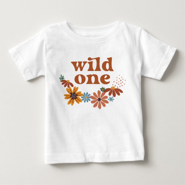 Wild One Retro Boho Wildflower 1st Birthday Baby T-Shirt (Front)