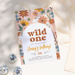Wild One Retro Boho Wildflower 1st Birthday Party Invitation