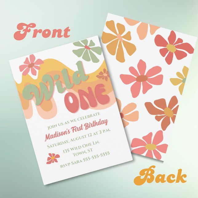 Wild One Retro Rainbow Daisy 1st Birthday Invitation (Creator Uploaded)