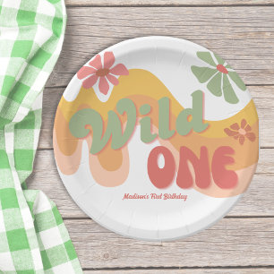 Wild One Retro Rainbow Daisy 1st Birthday Paper Plates