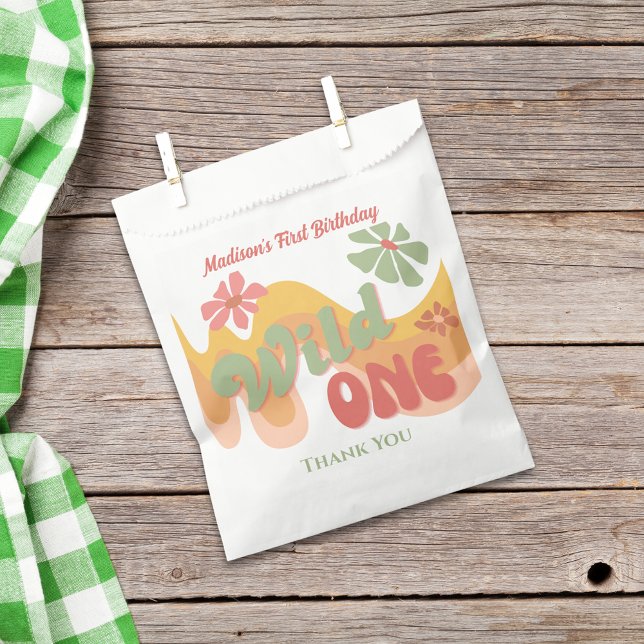 Wild One Retro Rainbow Daisy Birthday Thank You Favor Bag (Creator Uploaded)