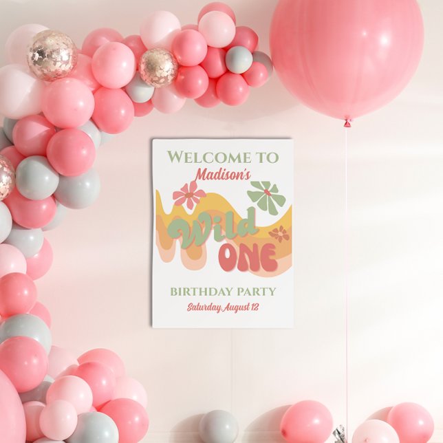 Wild One Retro Rainbow Daisy Birthday Welcome Sign (Creator Uploaded)