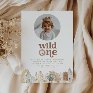 Wild One Round Photo Birthday Invitation