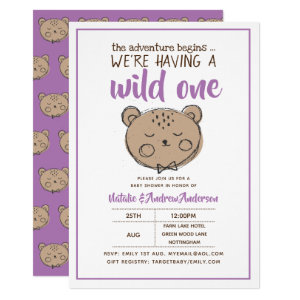 Wild One Rustic Bear The Adventure Begins Yellow Invitation
