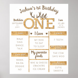 Wild One Rustic Deer Antler 1st Birthday Milestone Poster