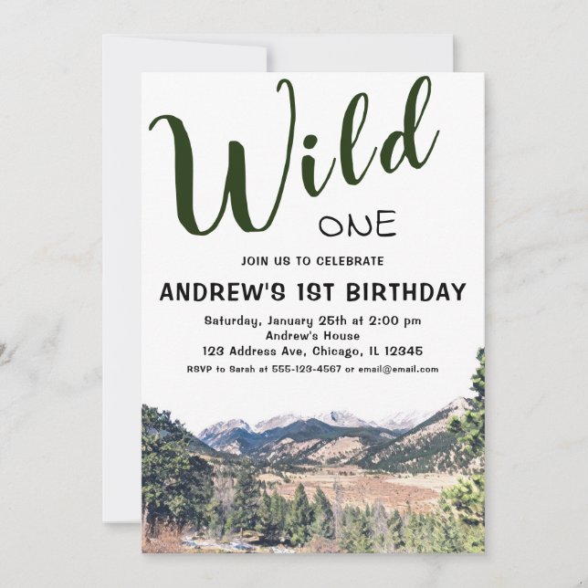 Wild One Rustic Mountain 1st Birthday Invitation (Front)