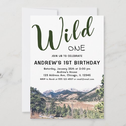 Wild One Rustic Mountain 1st Birthday Invitation