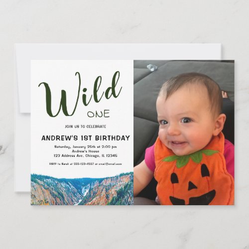 Wild One Rustic Mountain 1st Birthday Photo Invitation