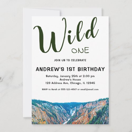 Wild One Rustic Mountain Waterfall 1st Birthday Invitation