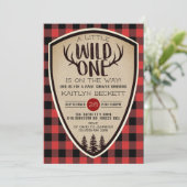 Wild One Rustic Plaid Lumberjack Baby Shower Invitation (Standing Front)