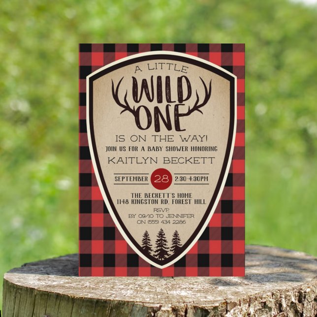 Wild One Rustic Plaid Lumberjack Baby Shower Invitation