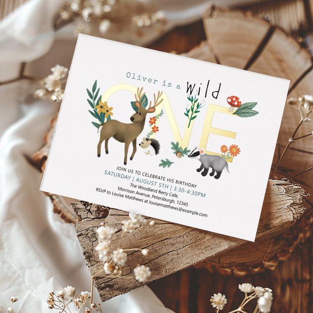 Wild One Rustic Woodland Animals 1st Birthday Foil Invitation (Creator Uploaded)