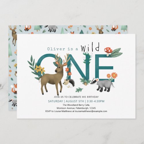 Wild One Rustic Woodland Animals 1st Birthday Invitation