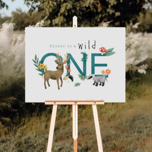 Wild One Rustic Woodland Animals 1st Birthday Sign