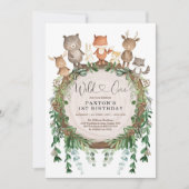 Wild One Rustic Woodland Forest Animals Birthday Invitation (Front)
