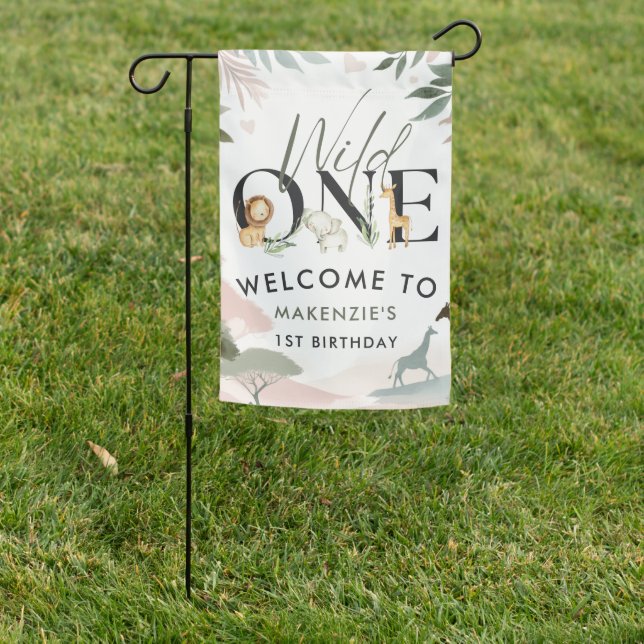 Wild One Safari 1st Birthday  Garden Flag (In SItu)