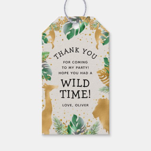 Wild One Safari 1st Birthday Green Gold Ecru Gift Tags