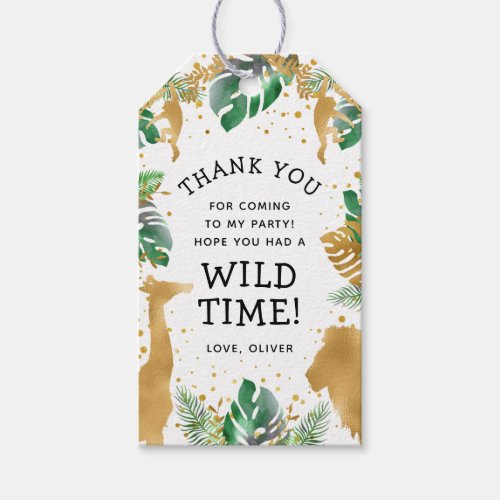 Wild One Safari 1st Birthday Green Gold White Gift Tags