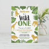Wild One Safari 1st Birthday Invitation Boy Gold (Standing Front)