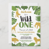 Wild One Safari 1st Birthday Invitation Boy Gold (Front)