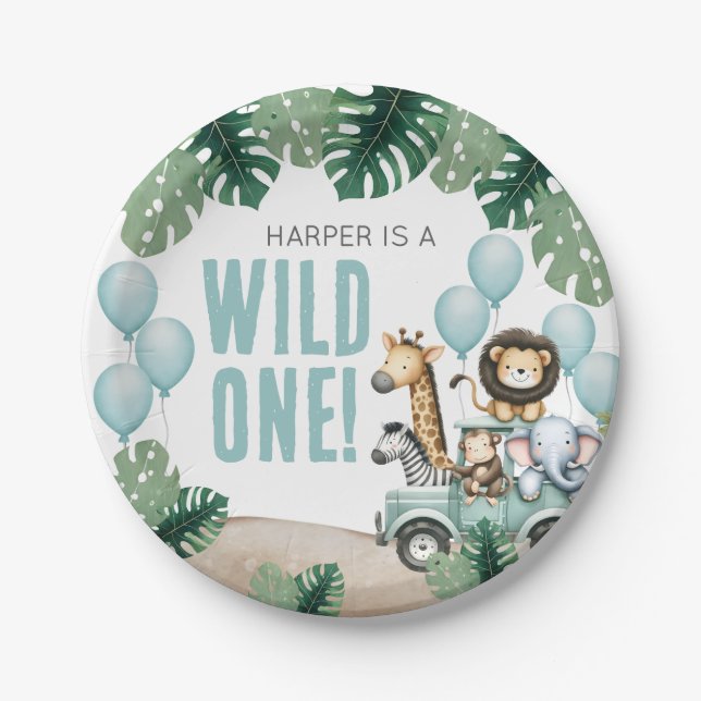 Wild One Safari 1st Birthday Paper Plates (Front)