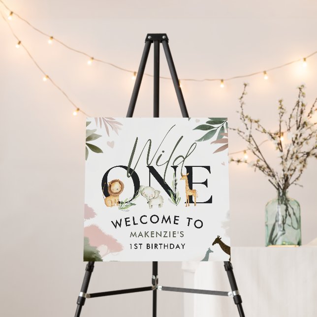 Wild One Safari 1st Birthday Party Foam Board (In Situ (Stand))