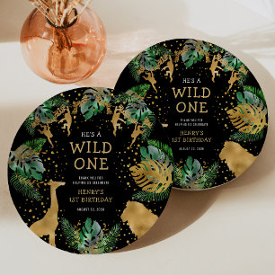 Wild One Safari 1st Birthday Party Green Black Paper Plates