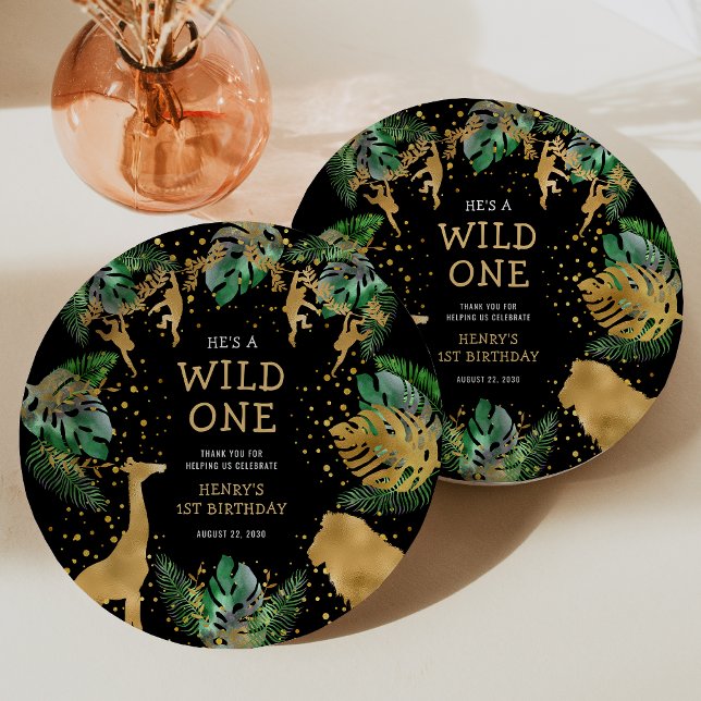 Wild One Safari 1st Birthday Party Green Black Paper Plates (Creator Uploaded)
