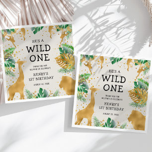 Wild One Safari 1st Birthday Party Green Ecru Napkins