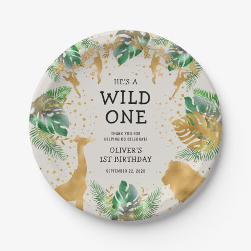 Wild One Safari 1st Birthday Party Green Ecru Paper Plates