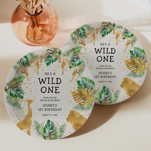 Wild One Safari 1st Birthday Party Green Ecru Paper Plates