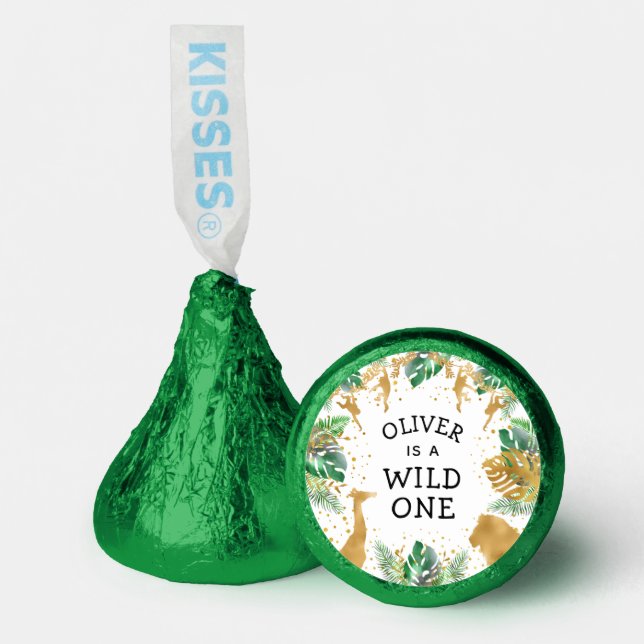 Wild One Safari 1st Birthday Party Green Gold Hershey®'s Kisses® (Front)