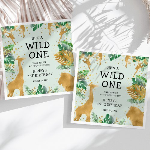 Wild One Safari 1st Birthday Party Green Napkins