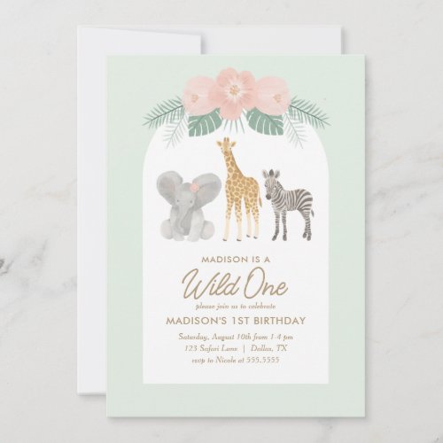 Wild One Safari 1st Birthday Party Invitation