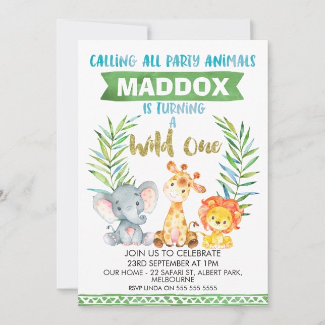 Wild One Safari 1st Birthday Party Invitation (Front)