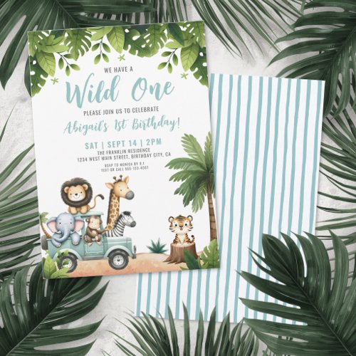 Wild One Safari 1st Birthday Party Invitation