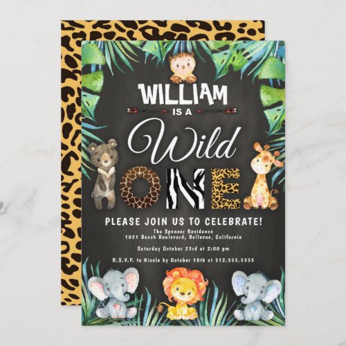 Wild One Safari 1st Birthday Party Invitation
