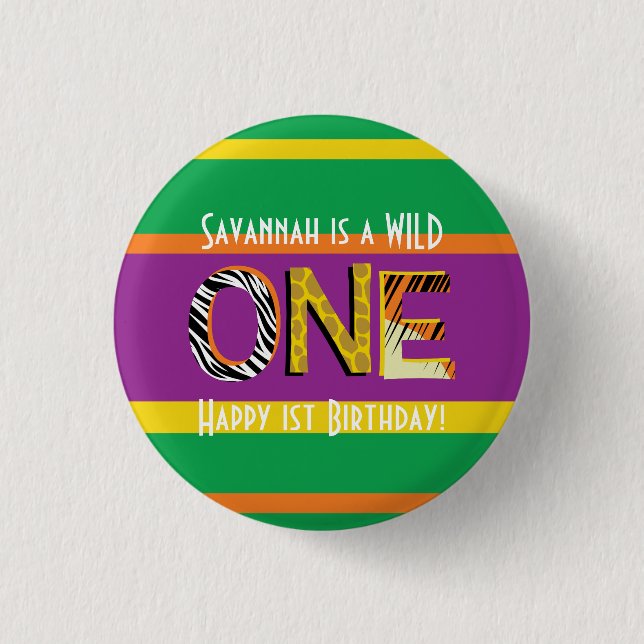 Wild One Safari 1st Birthday Party Kid's Button (Front)