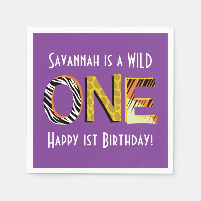 Wild One Safari 1st Birthday Party Kid's Napkins (Front)