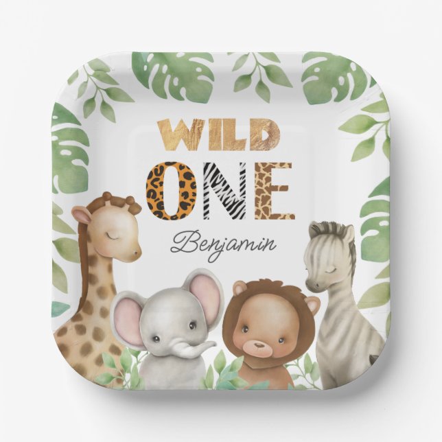 Wild One Safari 1st Birthday Party Paper Plates (Front)