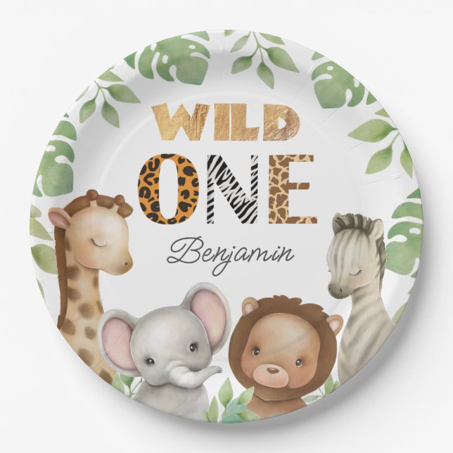 Wild One Safari 1st Birthday Party Paper Plates (Front)