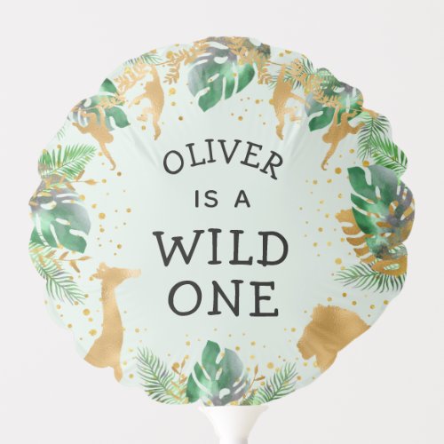 Wild One Safari 1st Birthday Pastel Green Gold Balloon