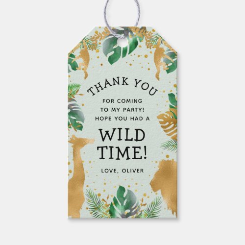 Wild One Safari 1st Birthday Pastel Green Gold Gift Tags