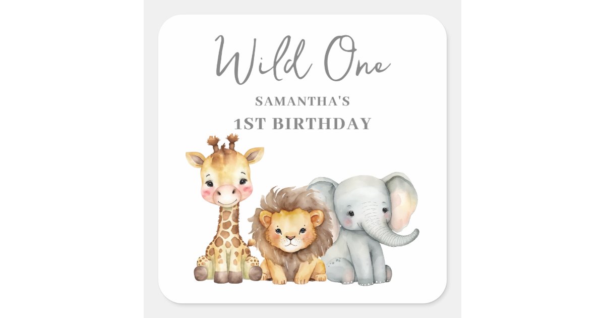 1st Sticker Wild One Safari 1st Birthday Square Sticker | Zazzle