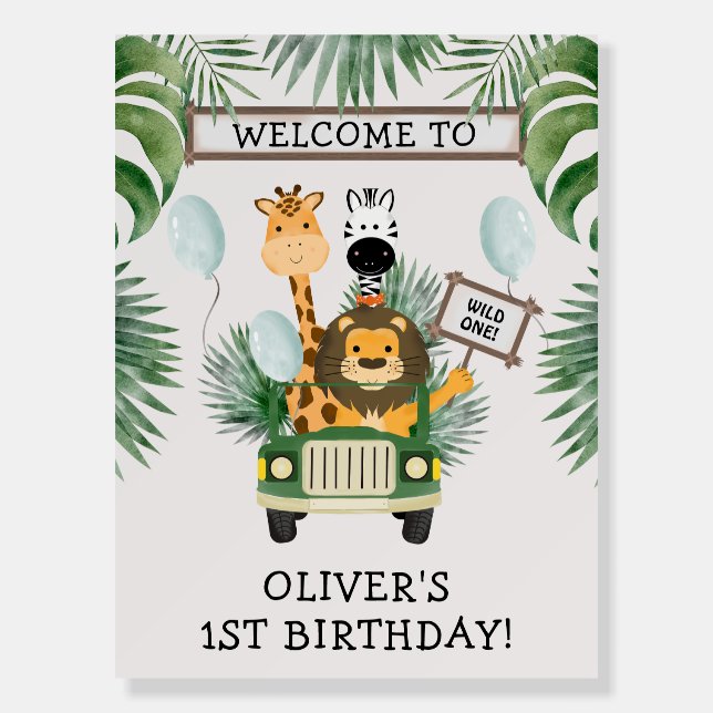 Wild One Safari 1st Birthday Welcome Sign (Front)